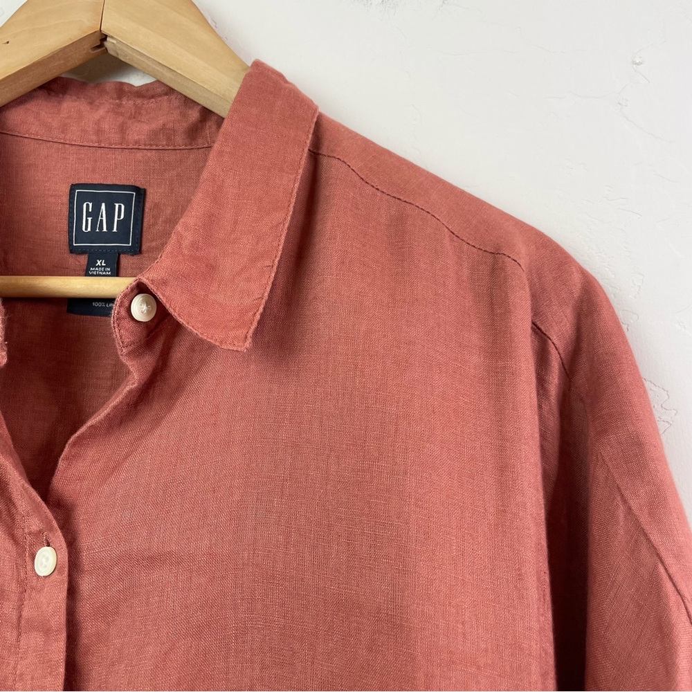 Gap Short Sleeve Dolman Linen Shirt Women’s Collared Boxy Button Front Top in XL - Picture 6 of 15